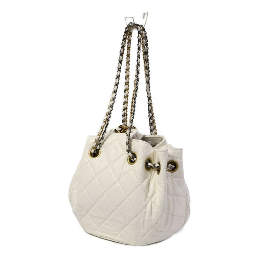 CHANEL 羊皮皮革Drawstring Bucket鏈帶肩背袋-2