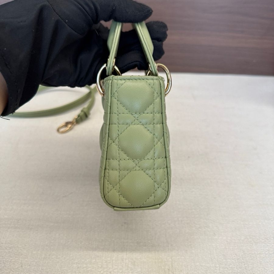 🥑Dior迪奧戴妃三格超mini牛油果綠手提包斜挎包 22年 金扣 附件:肩帶-2