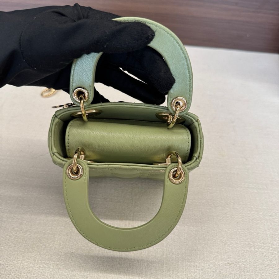 🥑Dior迪奧戴妃三格超mini牛油果綠手提包斜挎包 22年 金扣 附件:肩帶-6