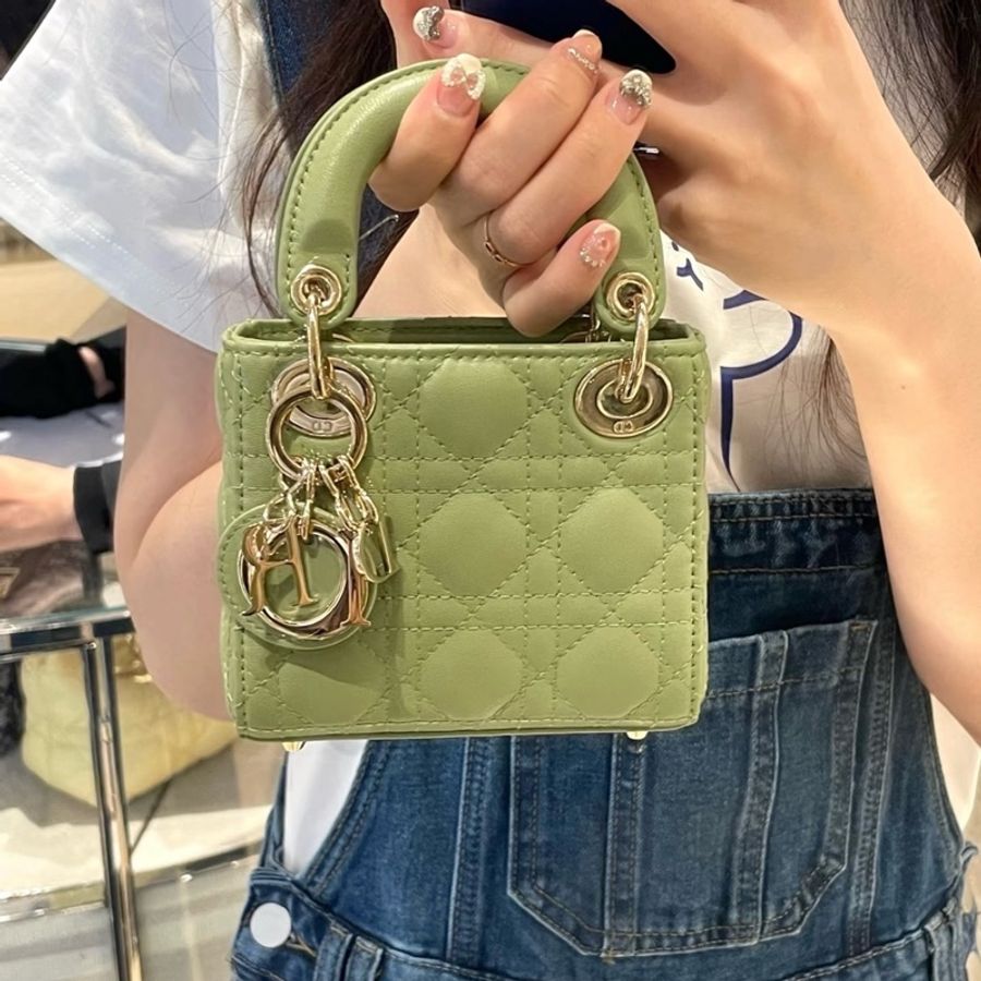🥑Dior迪奧戴妃三格超mini牛油果綠手提包斜挎包 22年 金扣 附件:肩帶-8