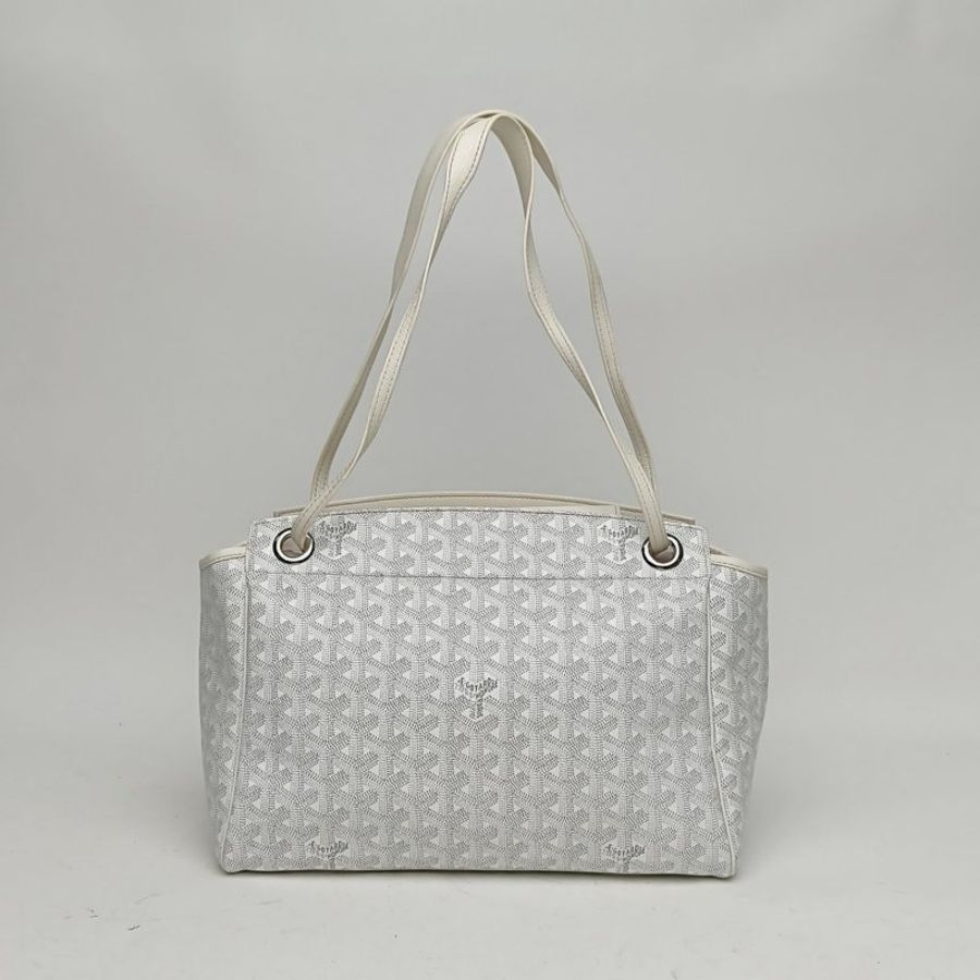 GOYARD Rouette翻蓋Tote小號白色PVC銀扣肩背包-2