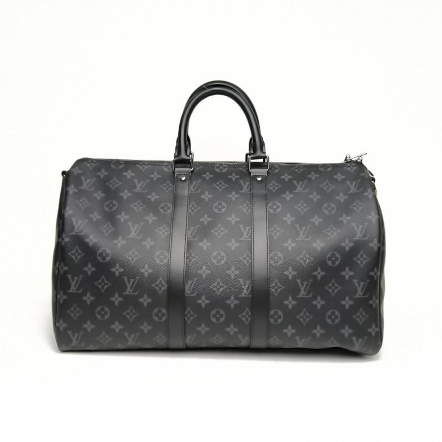 LOUIS VUITTON KEEPALL45配肩帶黑色PVC晶片肩背包-0