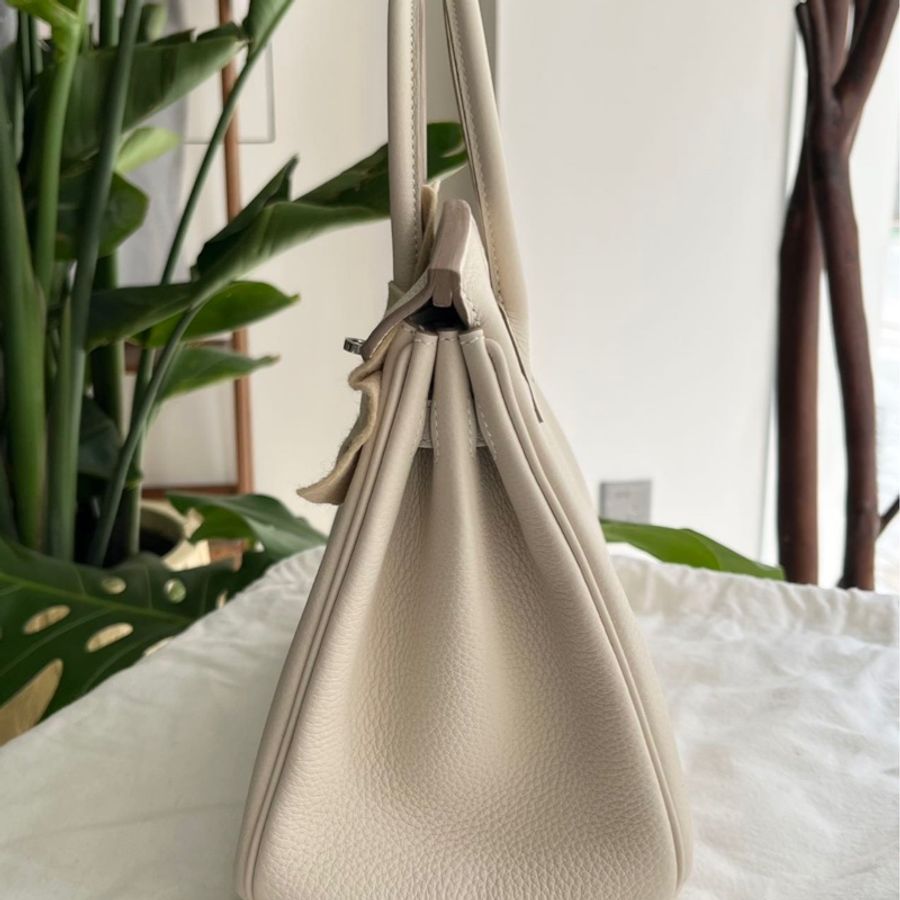 HERMES/愛馬仕 Birkin 25 togo皮 鉑金包手提包 奶昔白 銀扣 G刻 附件:鎖鑰匙-3