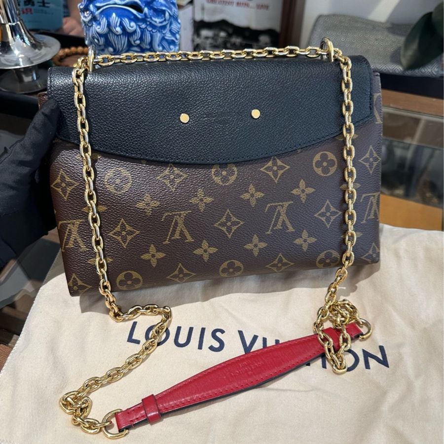 lv/路易威登 老花黑色拼皮Pallas系列chain傳奇 鏈條包 整體成色97新-3