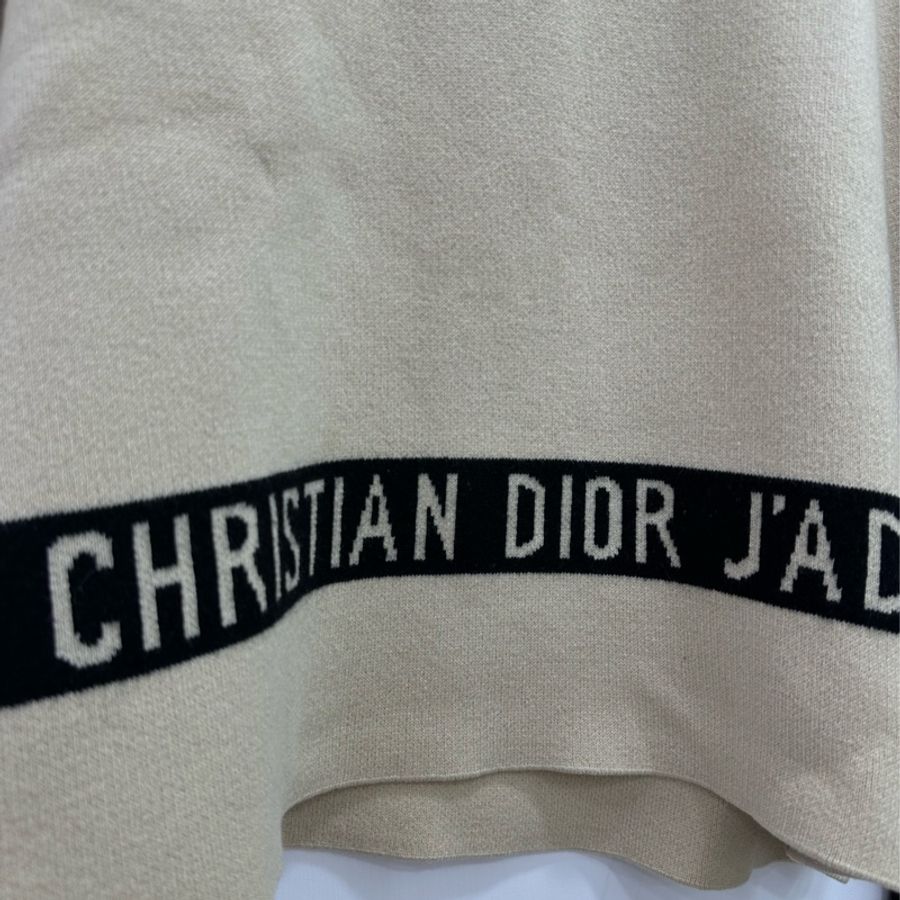Christian Dior/迪奧 米色Logo條紋羊絨 毛衣 36碼-4