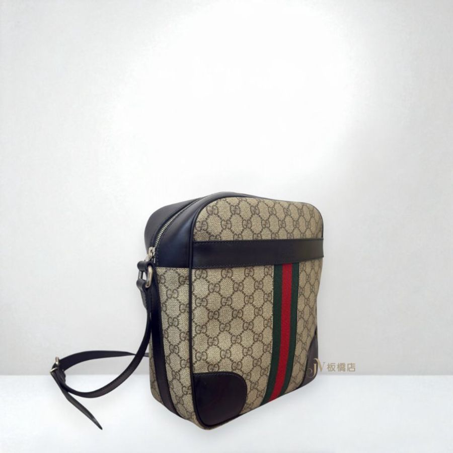 JS1404-GUCCI側背包黑牛皮拚PVC LOGO387511-3