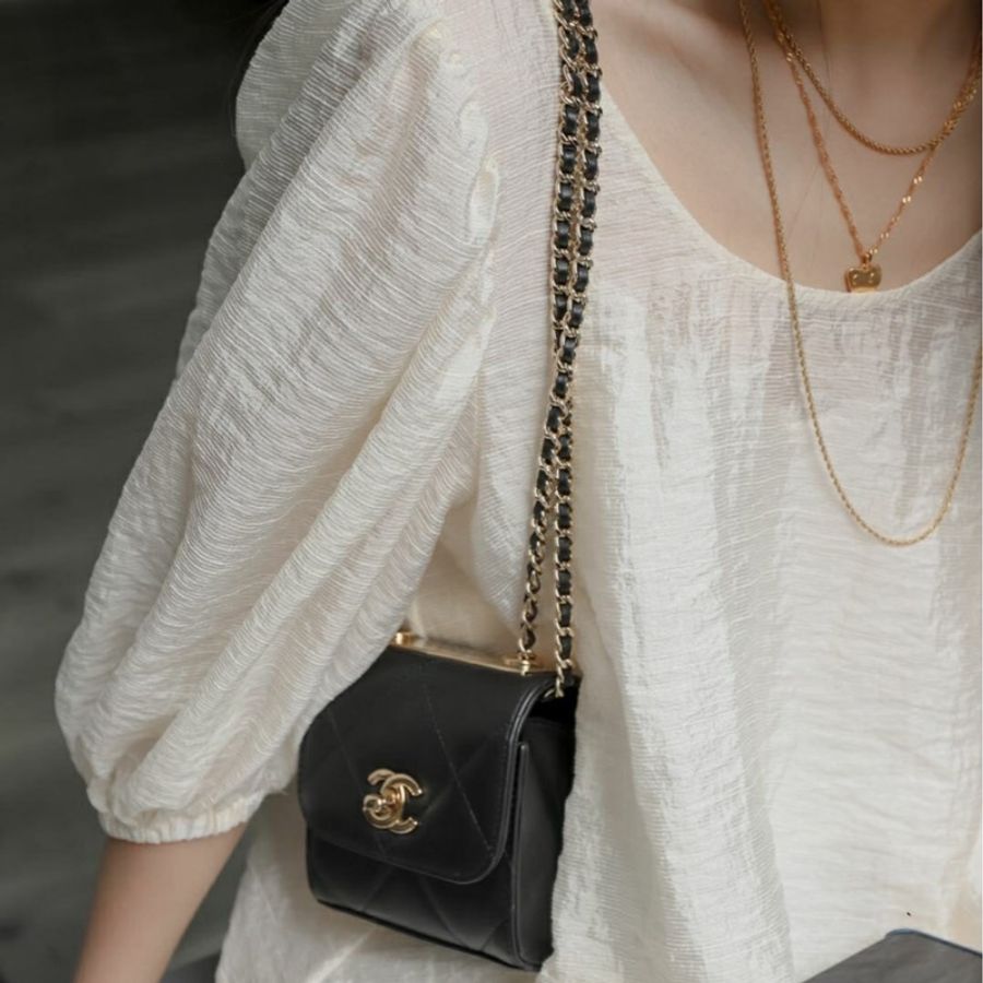 【可可愛愛😚小朋友也能背😆全網最低價✨】Chanel 香奈兒 trendy CC 黑金 mini 盒子包|單肩|斜背|小廢包-1