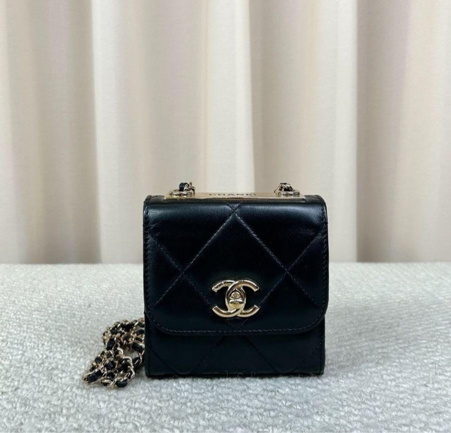 【可可愛愛😚小朋友也能背😆全網最低價✨】Chanel 香奈兒 trendy CC 黑金 mini 盒子包|單肩|斜背|小廢包-3