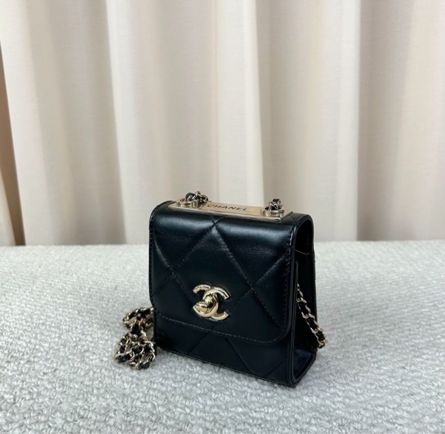 【可可愛愛😚小朋友也能背😆全網最低價✨】Chanel 香奈兒 trendy CC 黑金 mini 盒子包|單肩|斜背|小廢包-7