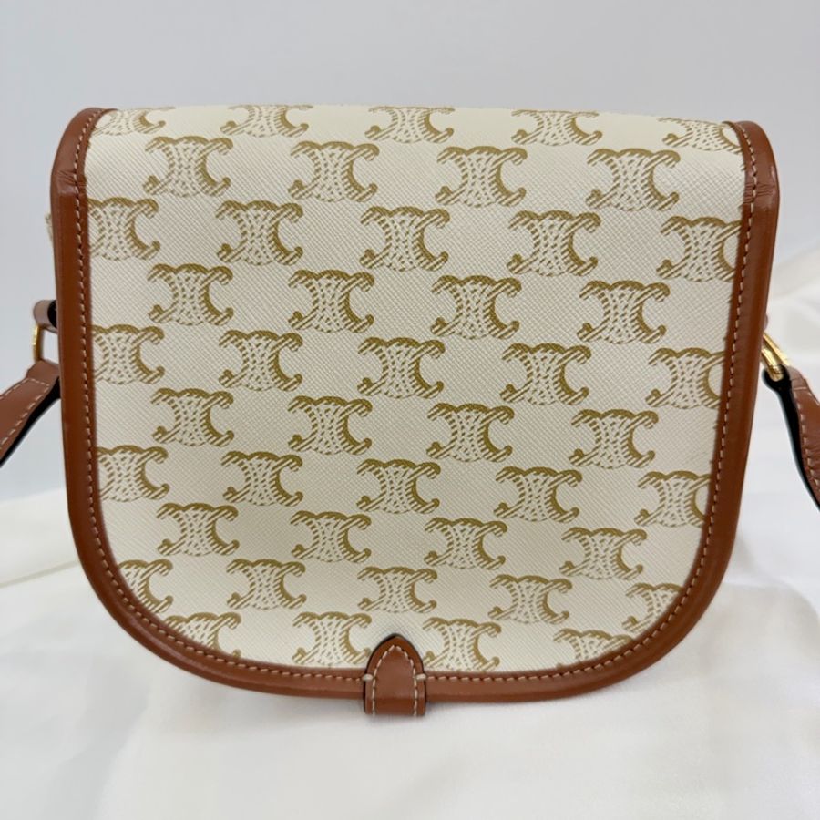 Lisa同款Celine 米白馬鞍包PVC咖牛皮邊金釦Medium folco-11