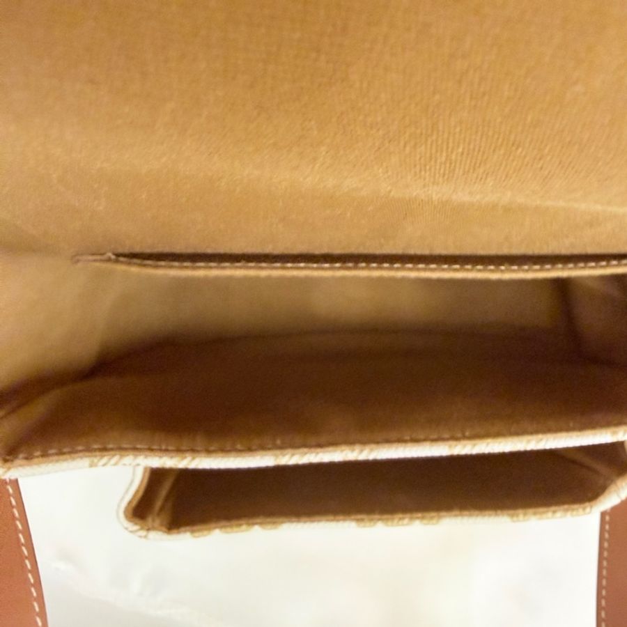 Lisa同款Celine 米白馬鞍包PVC咖牛皮邊金釦Medium folco-31