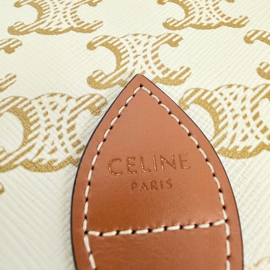 Lisa同款Celine 米白馬鞍包PVC咖牛皮邊金釦Medium folco-59