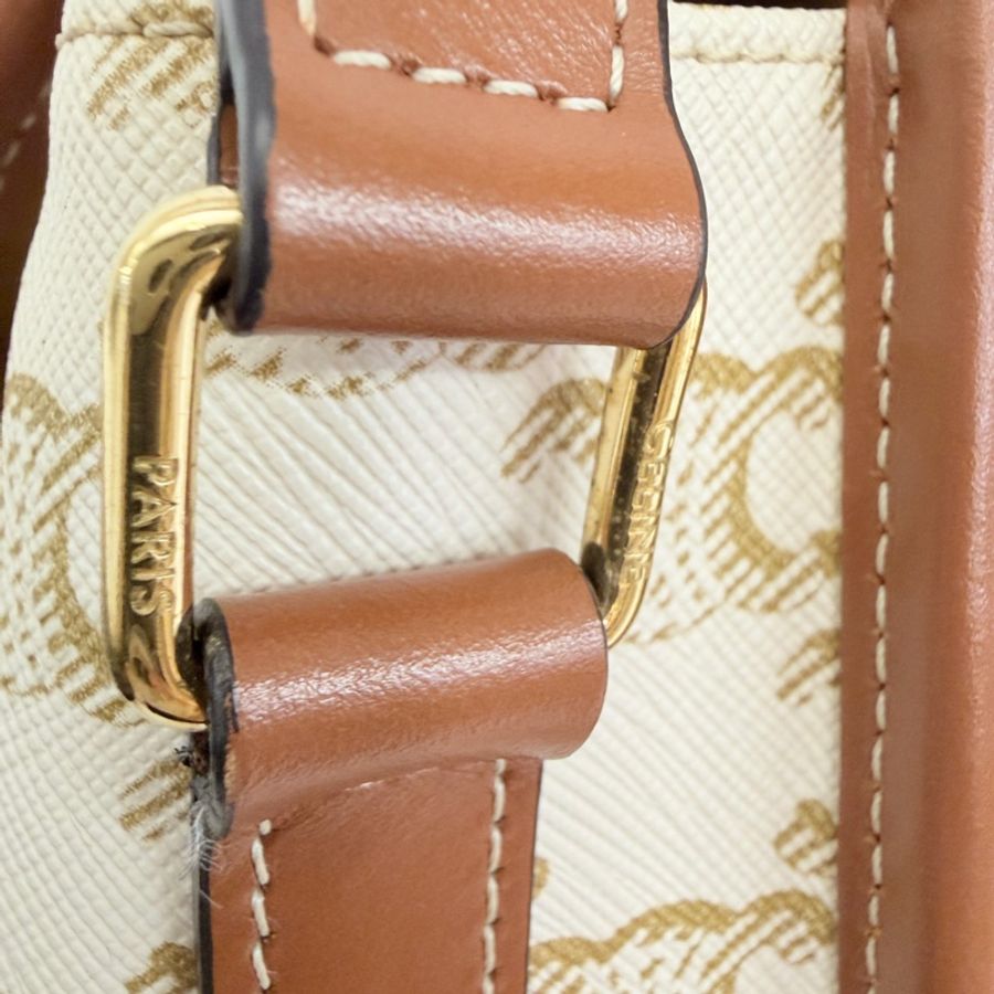 Lisa同款Celine 米白馬鞍包PVC咖牛皮邊金釦Medium folco-61