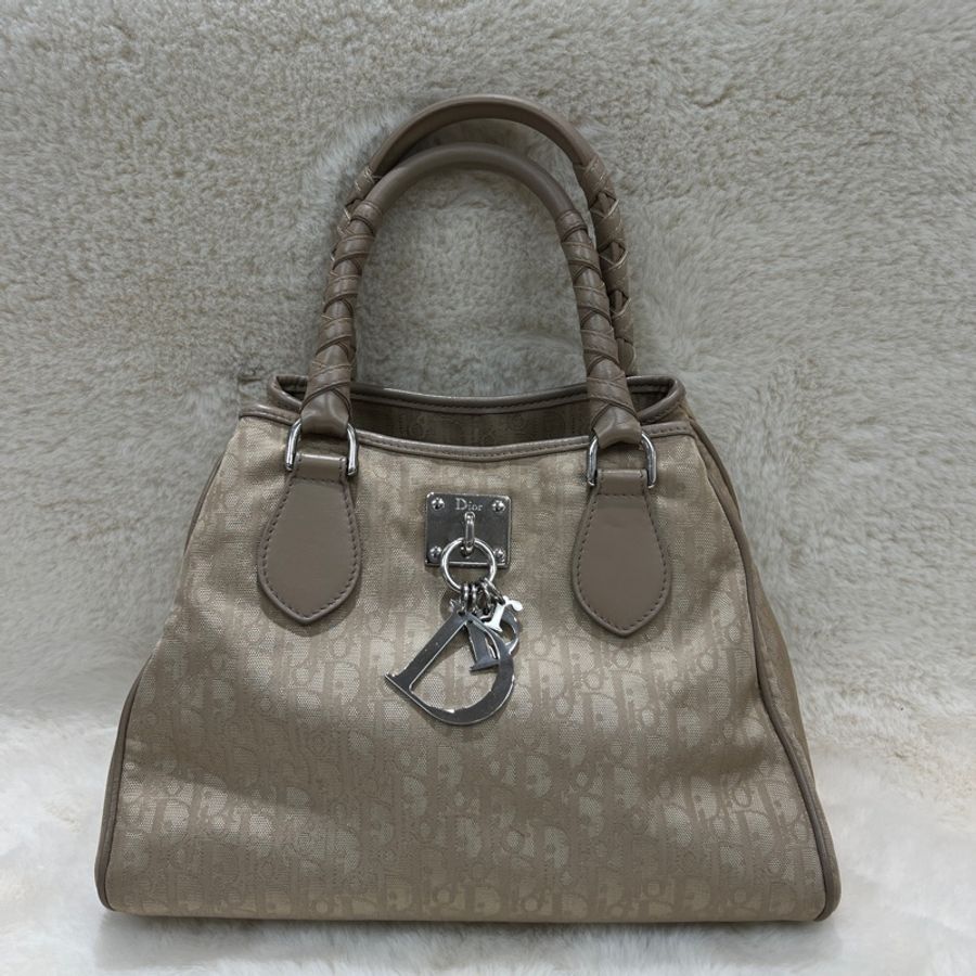 Christian Dior Lovely Trotter 帆布緹花老花托特包。xc559-0