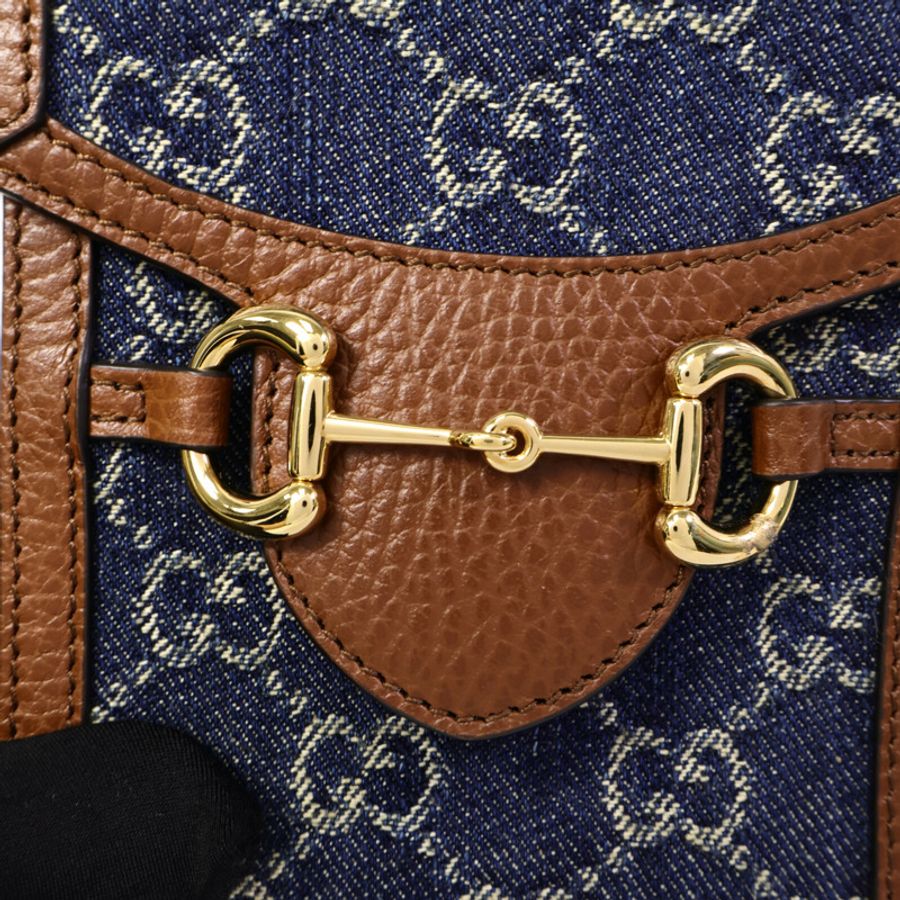 GUCCI 皮革/牛仔布Horsebit 1955 Mini肩背袋-6