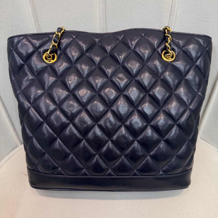 CHANEL 寶藍色中古菱格紋 TOTE BAG XC482-1