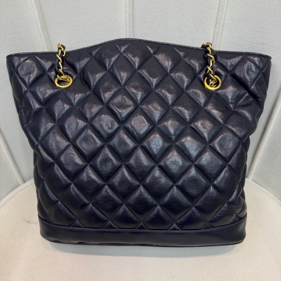 CHANEL 寶藍色中古菱格紋 TOTE BAG XC482-2