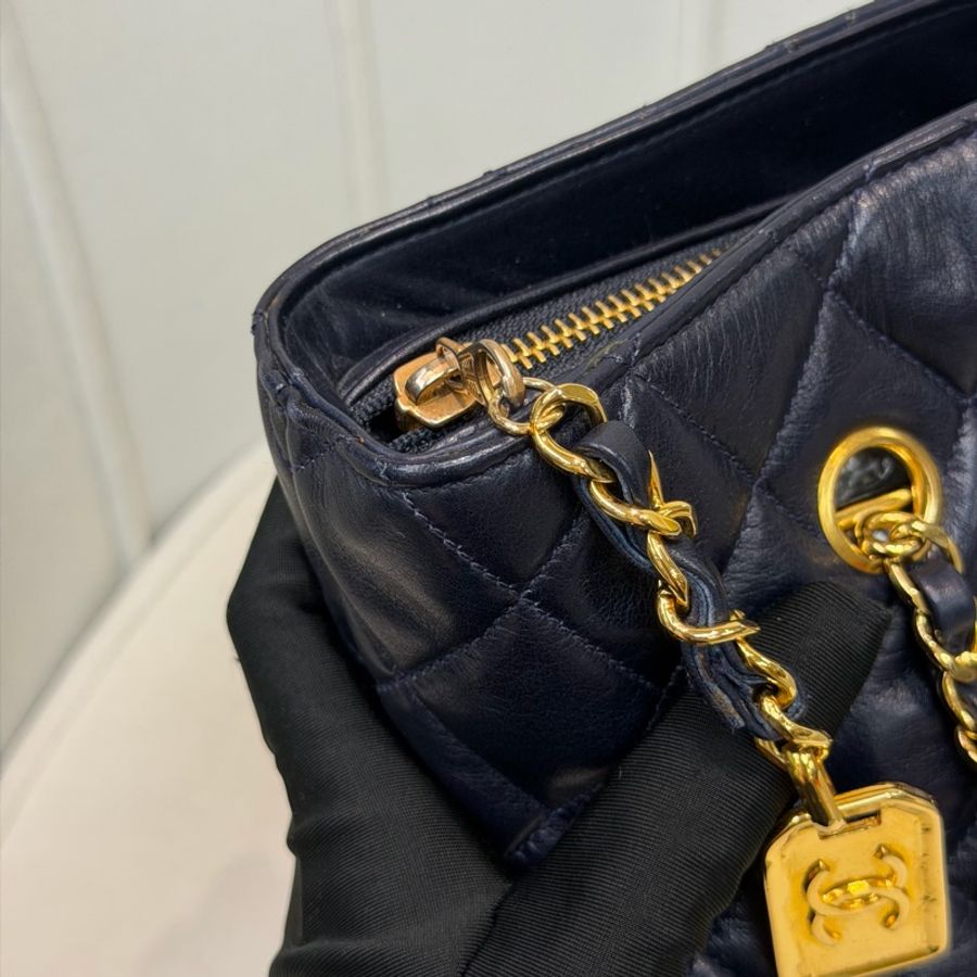 CHANEL 寶藍色中古菱格紋 TOTE BAG XC482-10