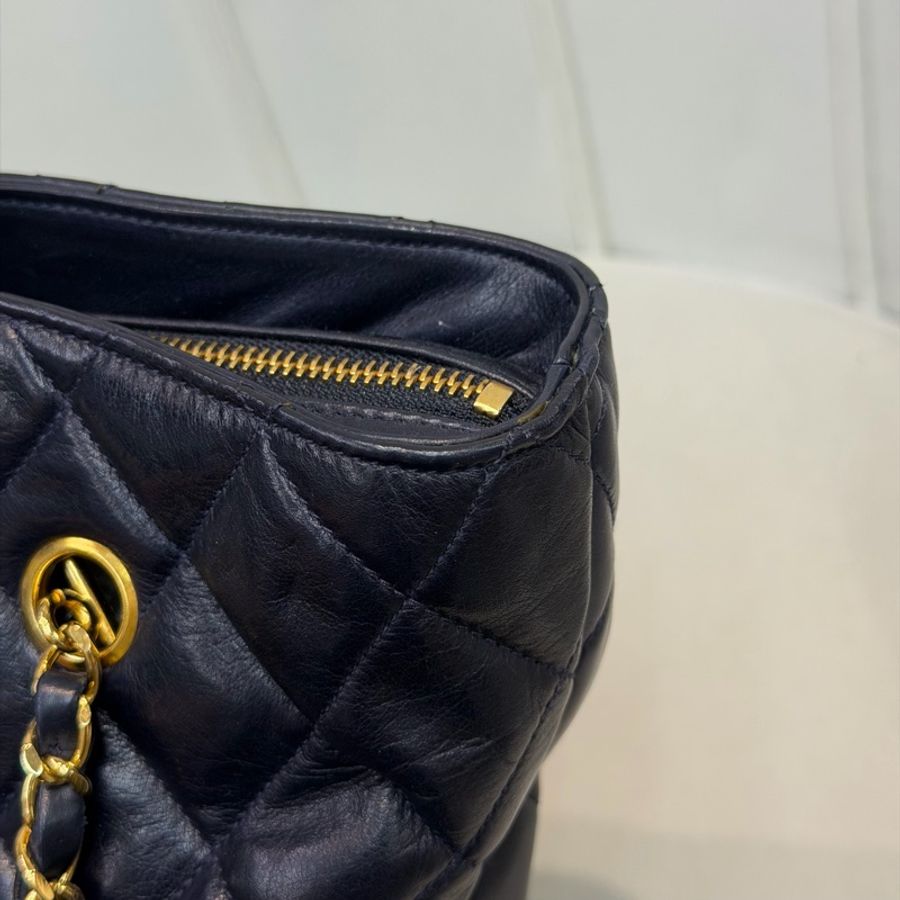 CHANEL 寶藍色中古菱格紋 TOTE BAG XC482-11