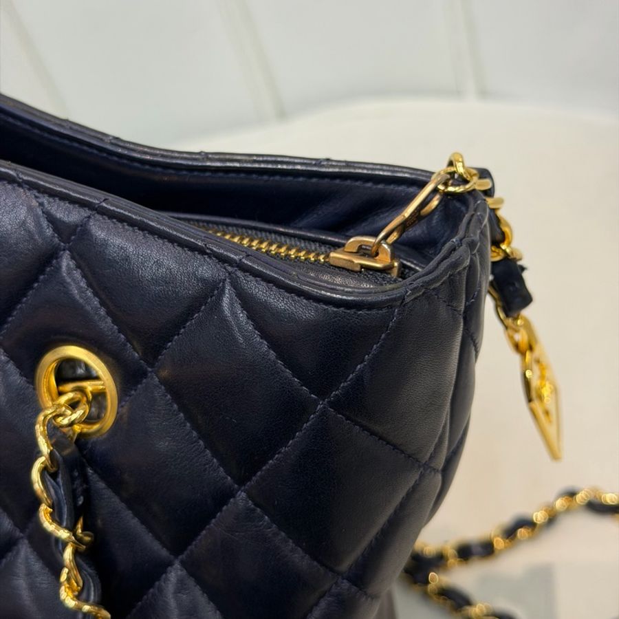CHANEL 寶藍色中古菱格紋 TOTE BAG XC482-37