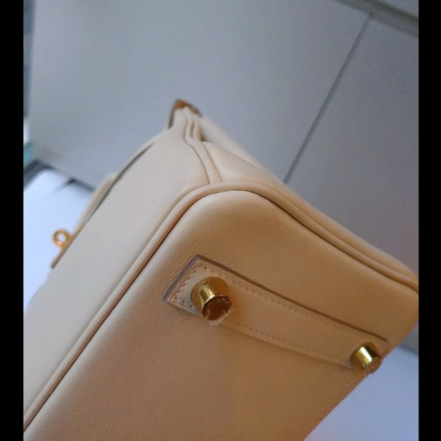 Hermes 金釦奶昔白swift皮革 柏金包 birkin 25-10
