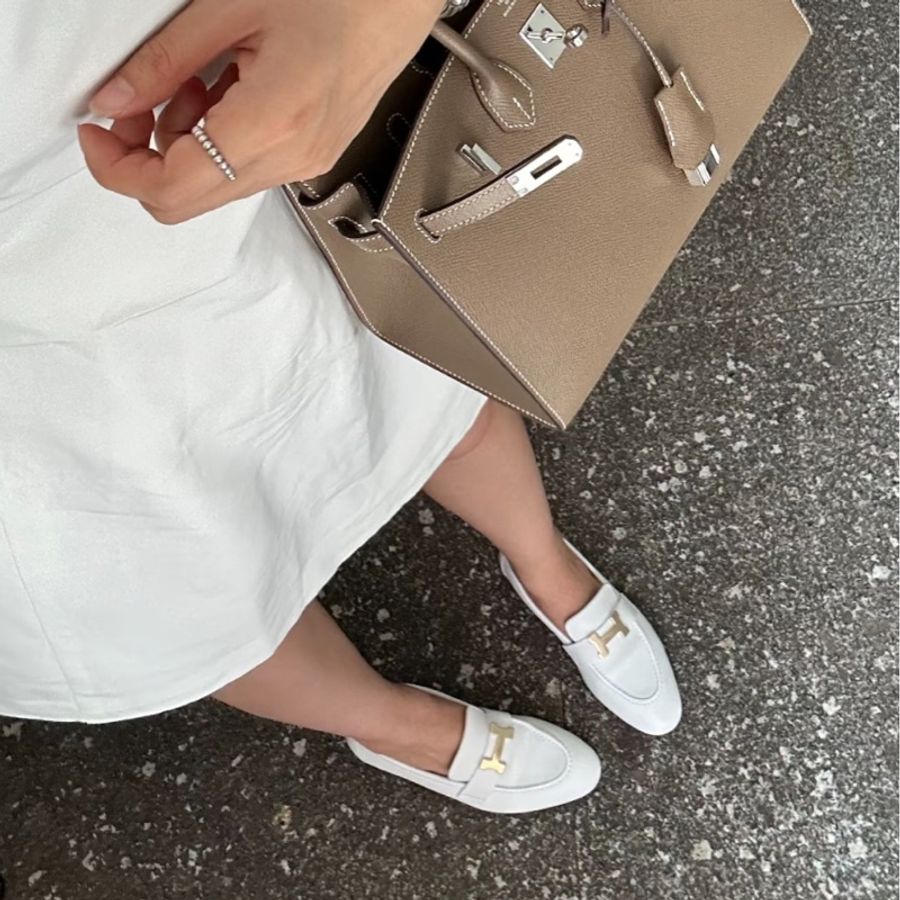 莉亞精品♡Hermes 白H樂福鞋 38.5 二手-2