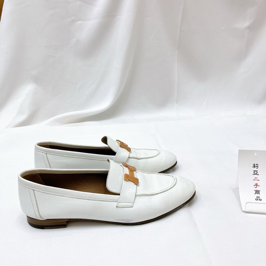 莉亞精品♡Hermes 白H樂福鞋 38.5 二手-5