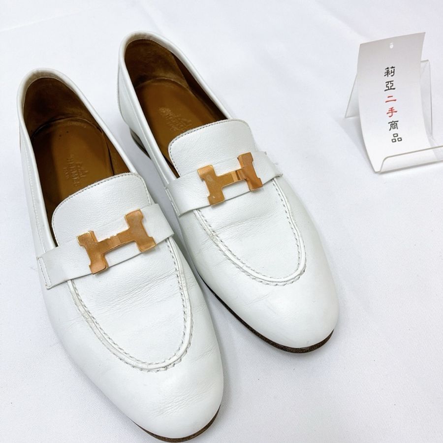 莉亞精品♡Hermes 白H樂福鞋 38.5 二手-9
