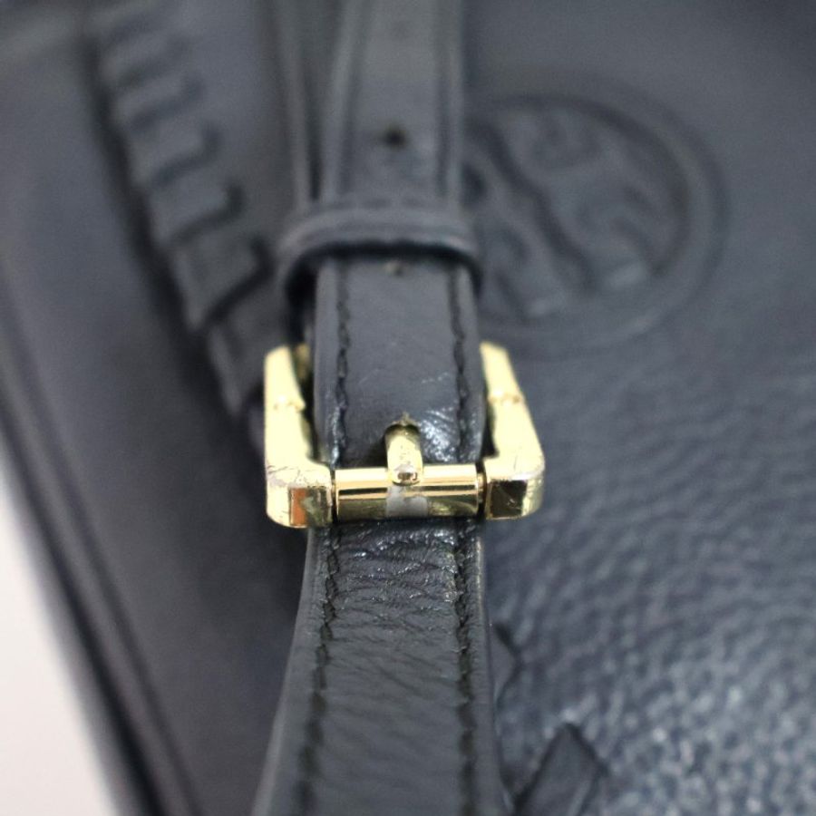 金鐸精品~2530 TORY BURCH TB深藍色小牛皮翻蓋編織鏈條側肩背包-12