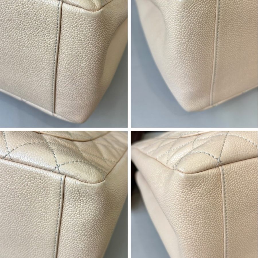 Chanel 米色荔枝紋牛皮Gst單肩包,33×25,97新-6