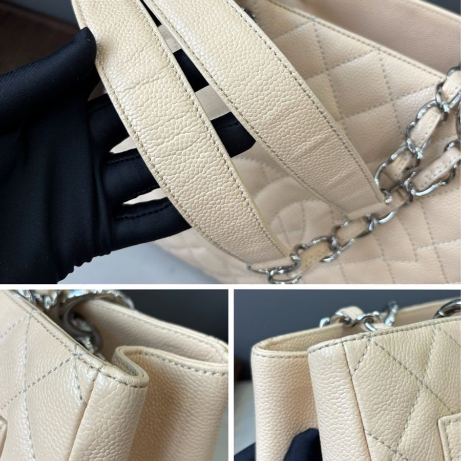 Chanel 米色荔枝紋牛皮Gst單肩包,33×25,97新-7