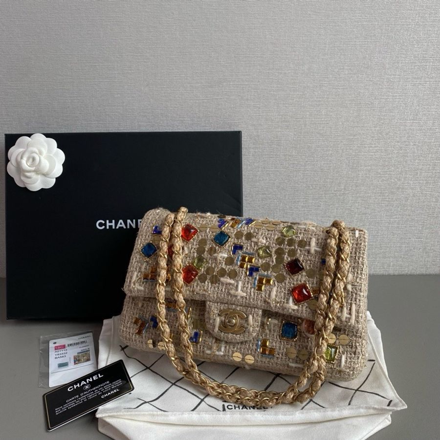 💎Chanel香奈兒|限量款粗花毛呢寶石單肩腋下包|中號|98新-3