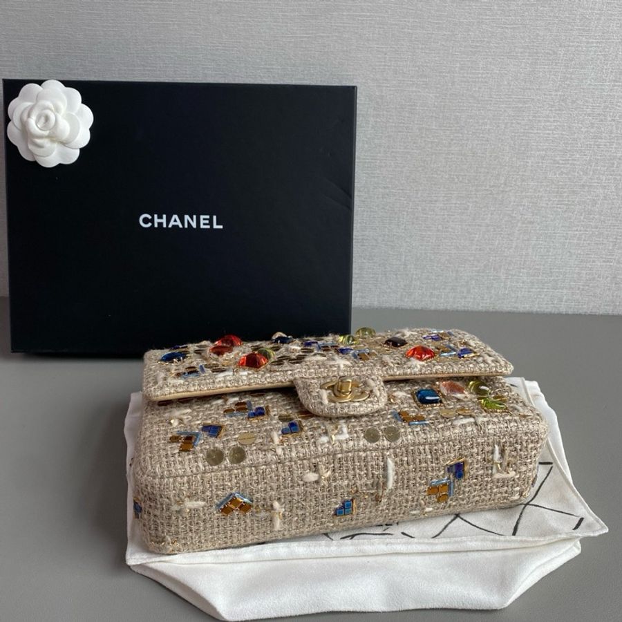 💎Chanel香奈兒|限量款粗花毛呢寶石單肩腋下包|中號|98新-5