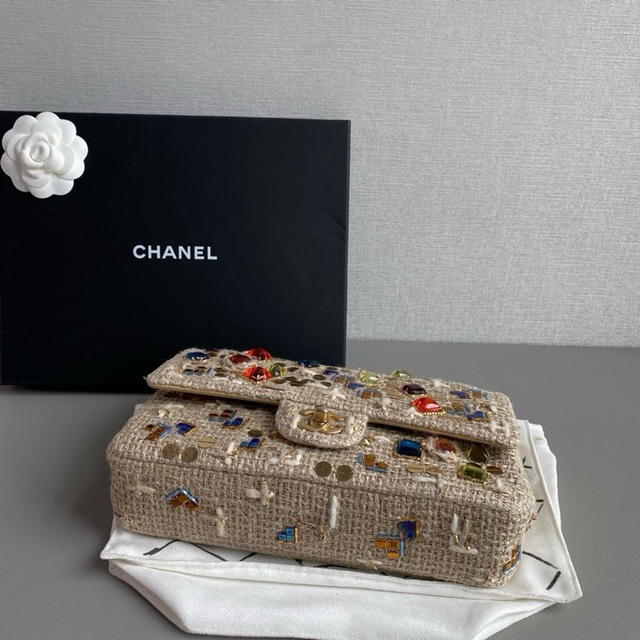 💎Chanel香奈兒|限量款粗花毛呢寶石單肩腋下包|中號|98新-6