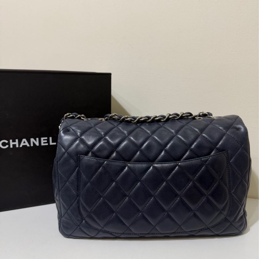💎Chanel |Jumbo深藍色銀扣|包型立體 內裡乾淨-2