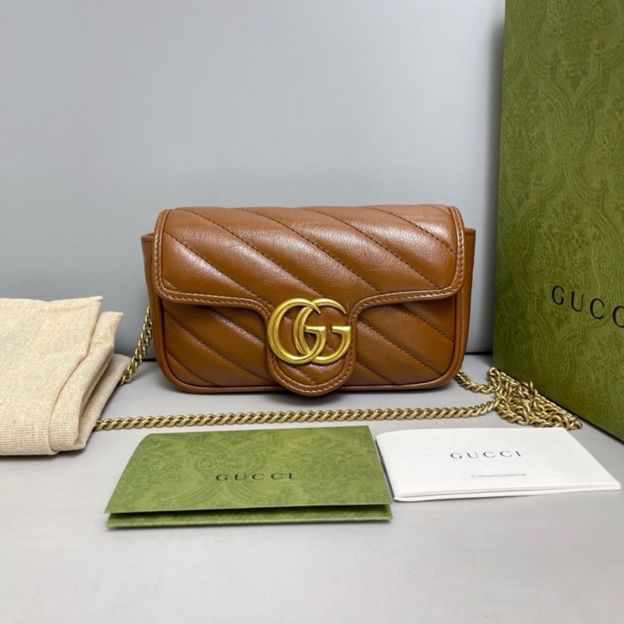 Gucci 古馳 Marmont 馬蒙 Supermini 焦糖色全皮-0