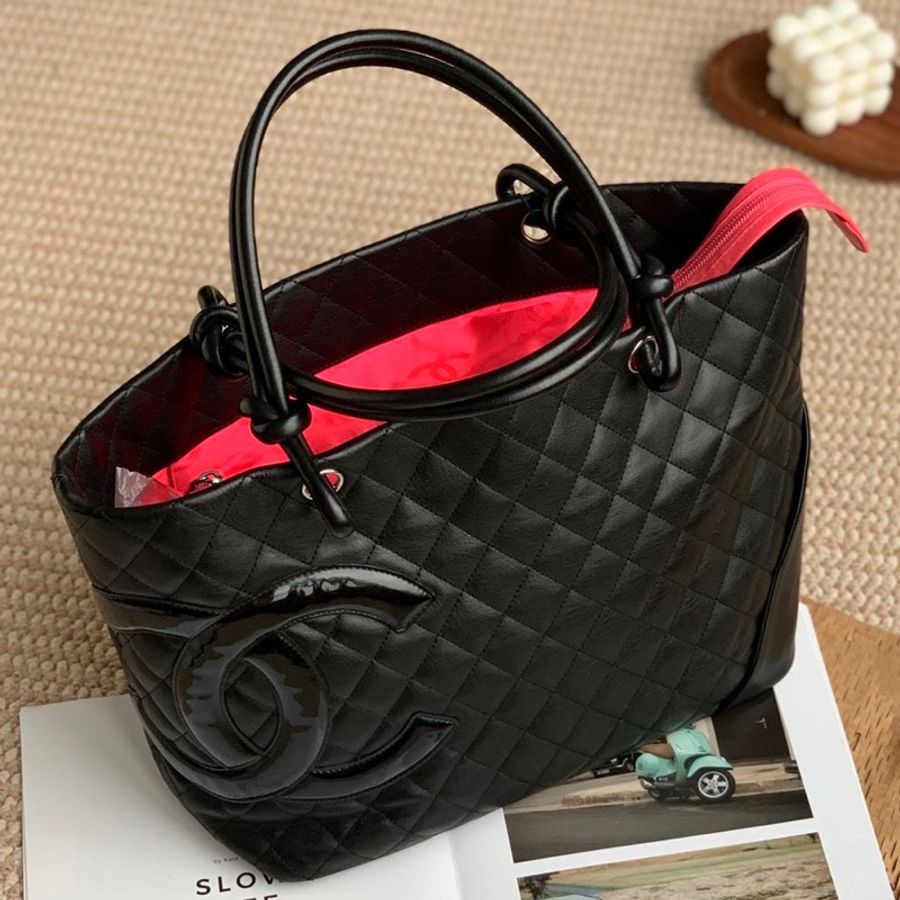 chanel香奈兒康鵬黑色tote 單肩包  康鵬黑武士托特包-2
