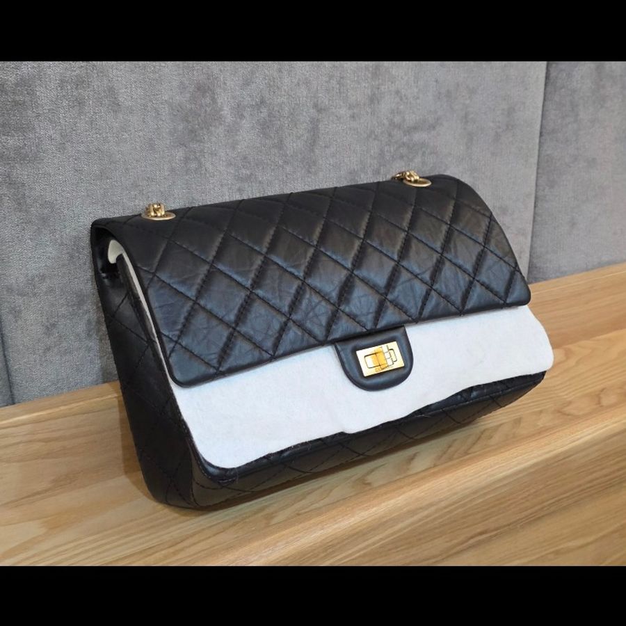 chanel 2.55 大型口蓋包 晶片版 28cm 金扣 芯片版 香奈兒經典口蓋包 A37587 金鏈 flapbag-4