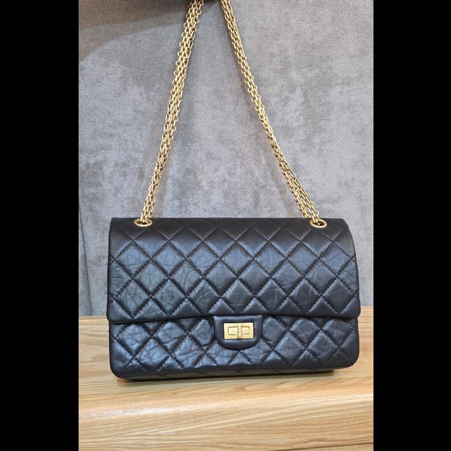 chanel 2.55 大型口蓋包 晶片版 28cm 金扣 芯片版 香奈兒經典口蓋包 A37587 金鏈 flapbag-5