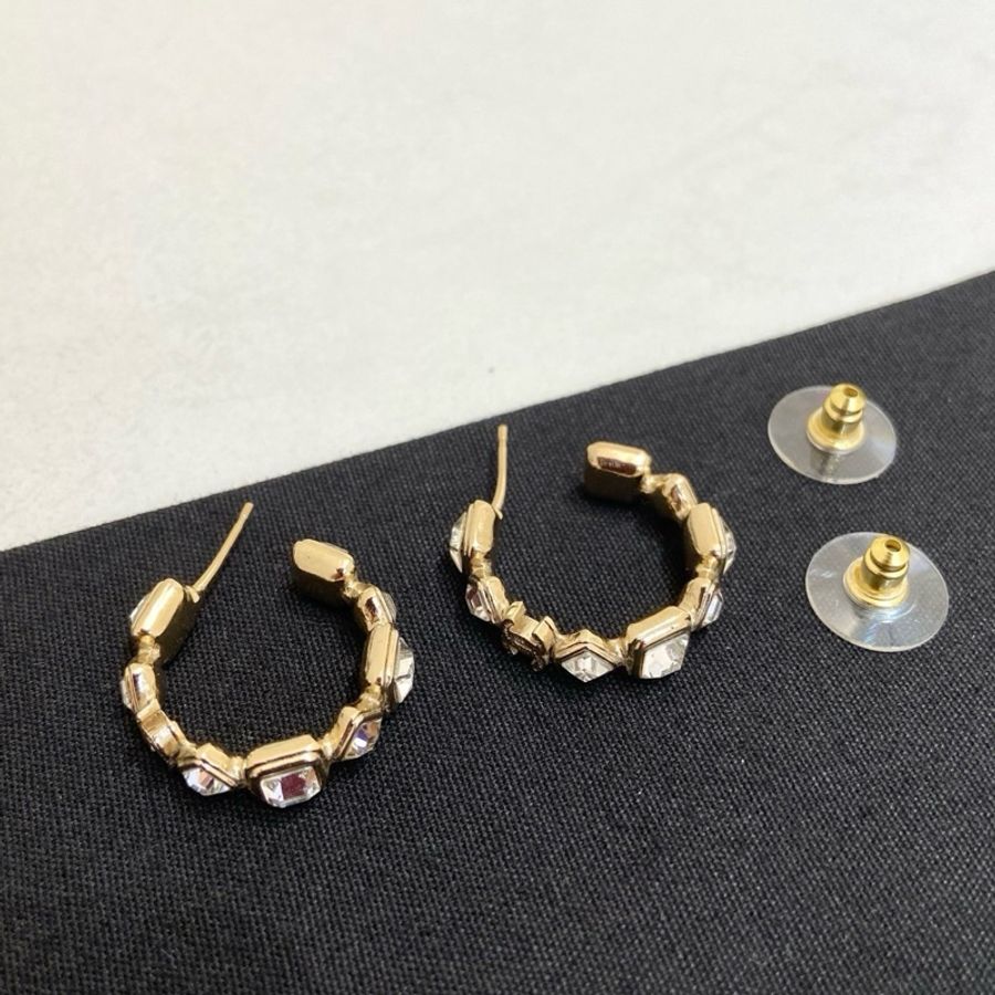 Chanel耳環香奈兒耳環淡金色鑲鑽耳環 99新-2