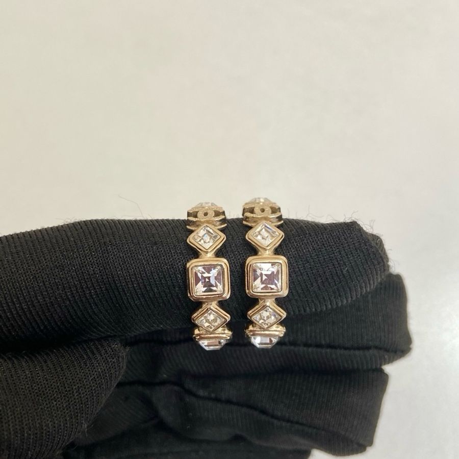 Chanel耳環香奈兒耳環淡金色鑲鑽耳環 99新-3