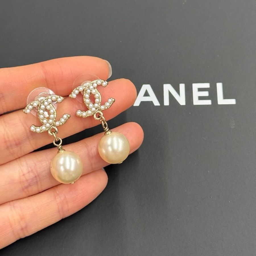 Chanel香奈兒耳環 經典金色雙C珍珠耳環-6