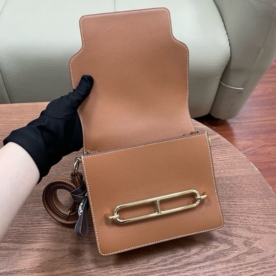 🌈Hermes🧡金棕金扣🧡98新🌈Evercolor皮🌟miniroulis🌟roulis19🌟roulis🌟豬鼻子🌟愛馬仕🌟-1