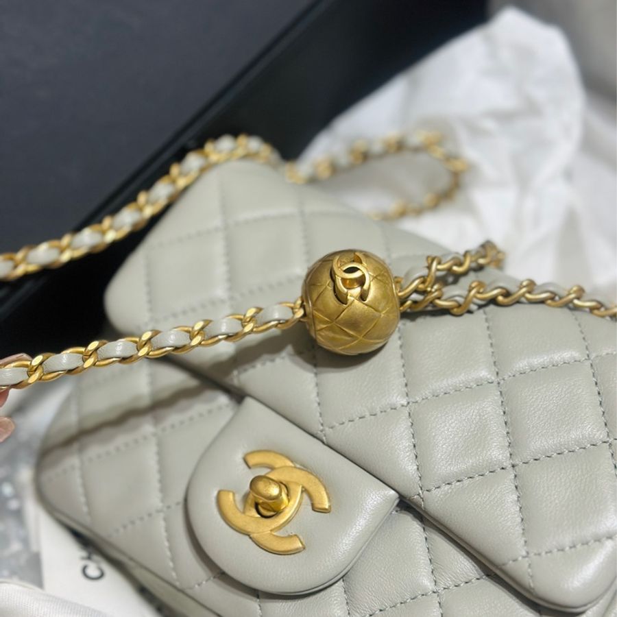 Chanel 17金球灰 金球方胖-7