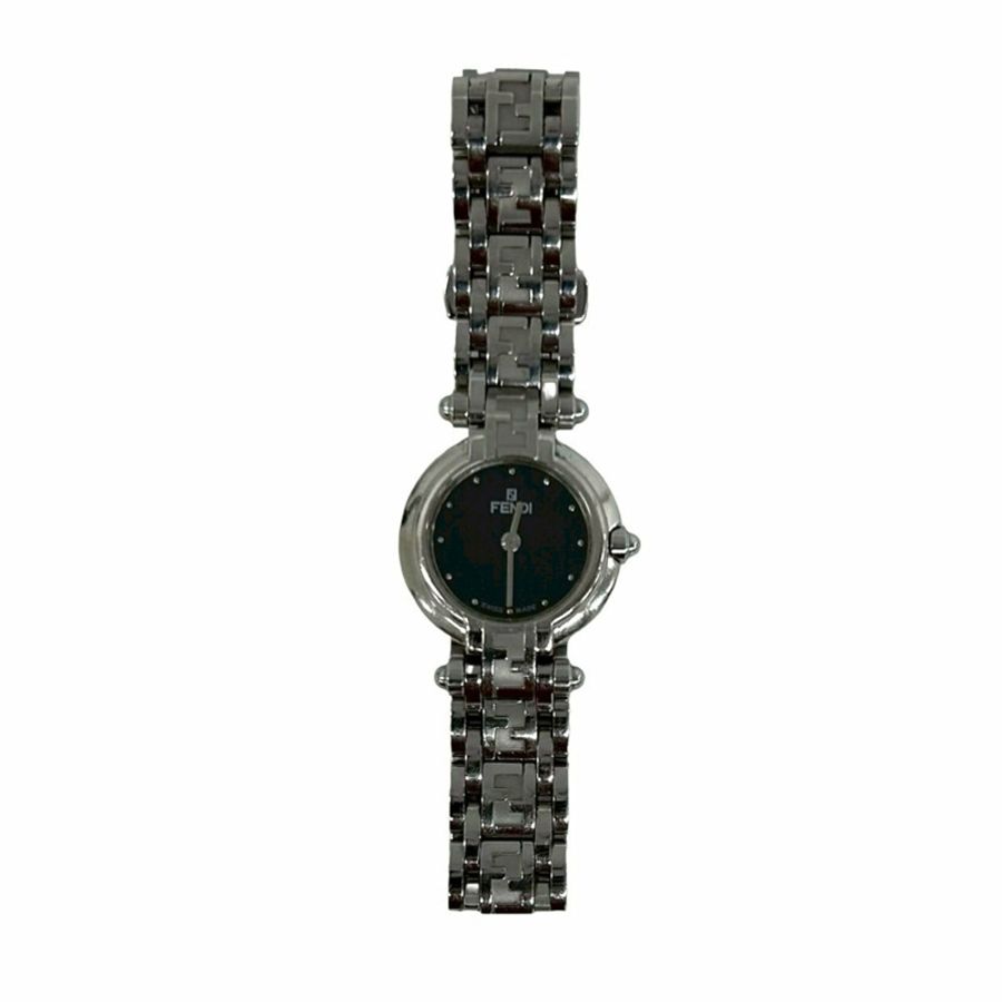 FENDI Orologi 750L FF Logo 不銹鋼石英錶,銀色/黑色,L2161-0