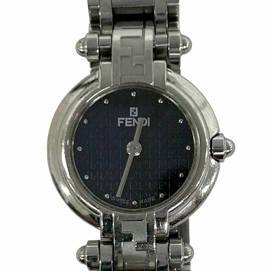 FENDI Orologi 750L FF Logo 不銹鋼石英錶,銀色/黑色,L2161-3