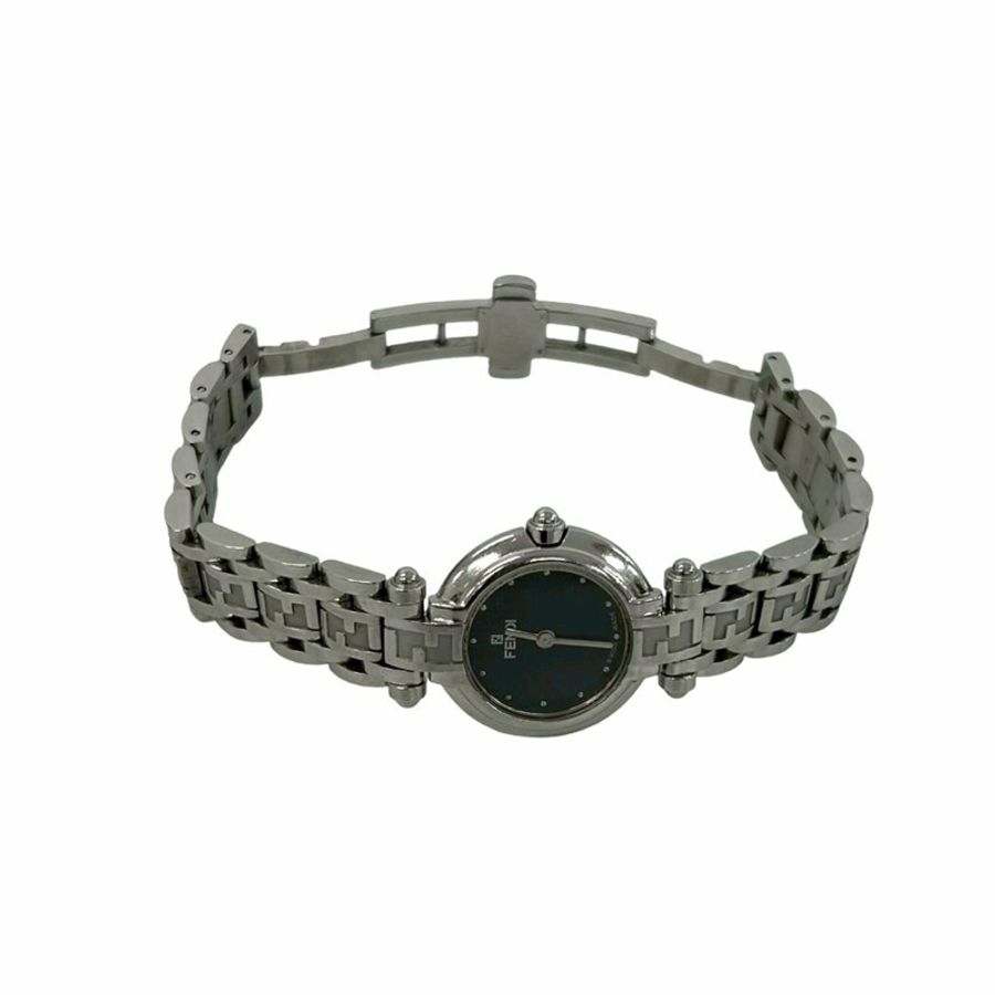 FENDI Orologi 750L FF Logo 不銹鋼石英錶,銀色/黑色,L2161-6