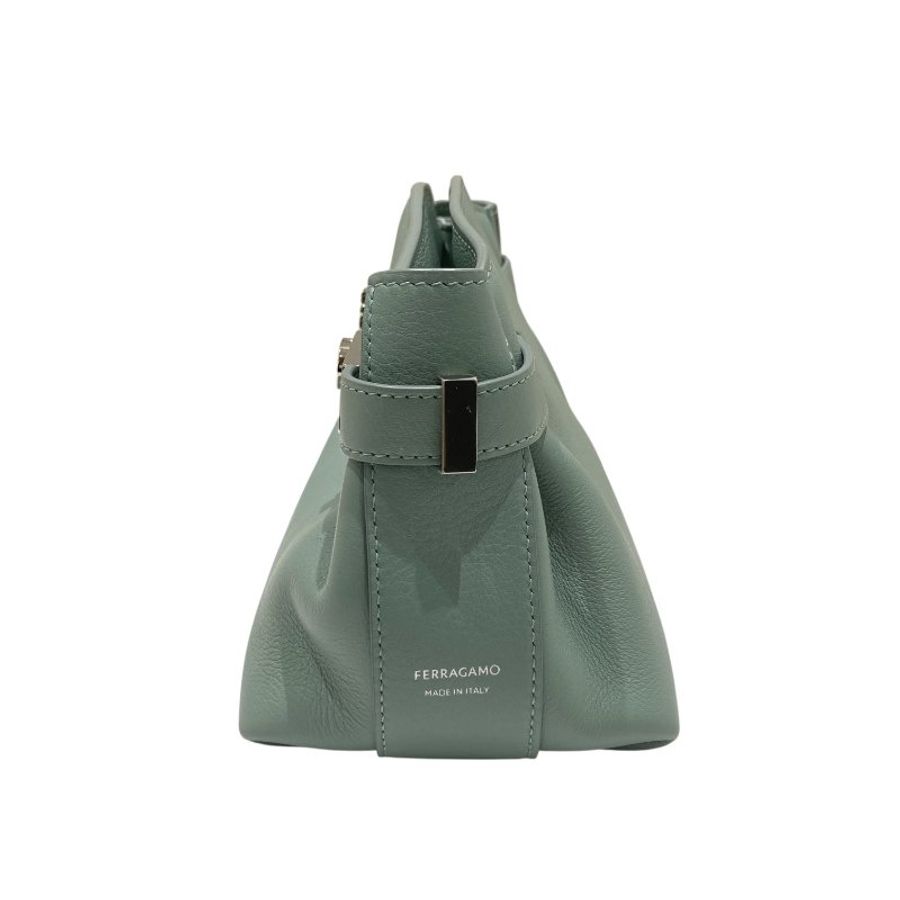 FERRAGAMO 菲拉格慕 21 5974/002 HUG POUCH BAG 斜背包 皮革 藍綠色 銀釦-3