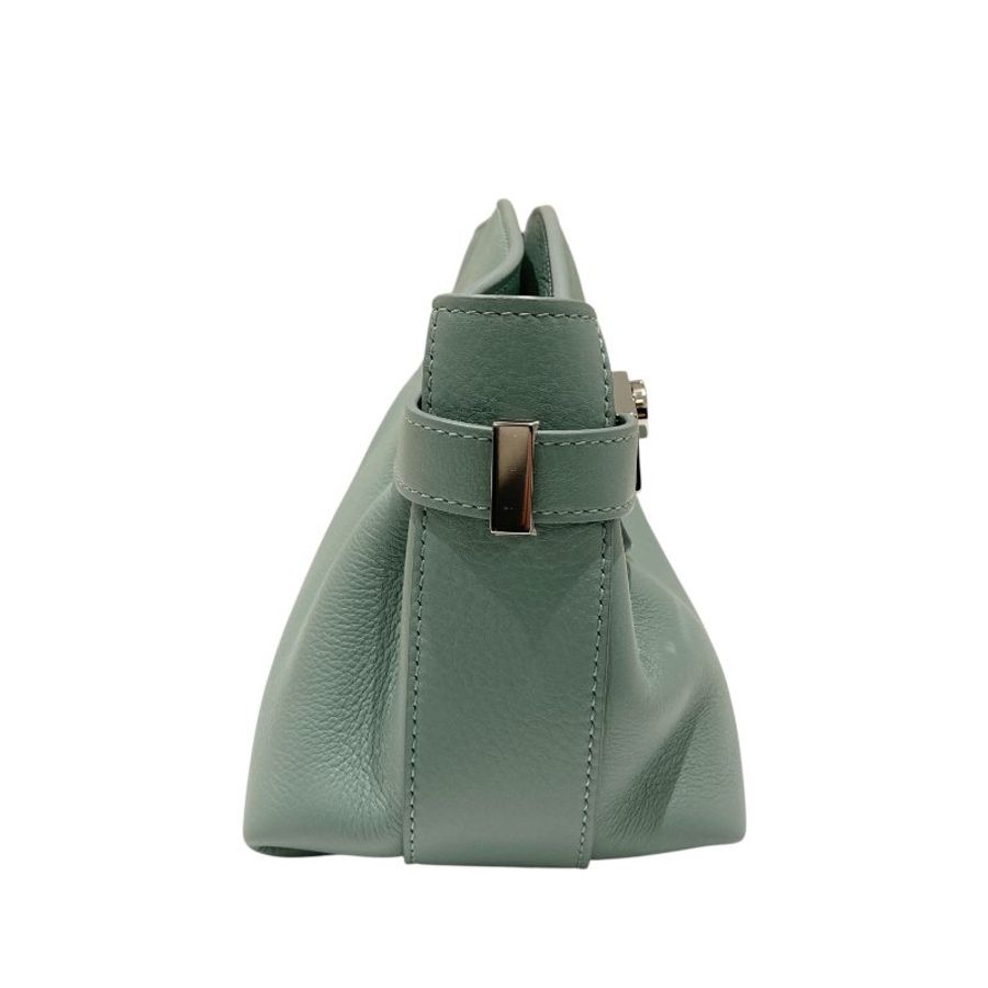 FERRAGAMO 菲拉格慕 21 5974/002 HUG POUCH BAG 斜背包 皮革 藍綠色 銀釦-4