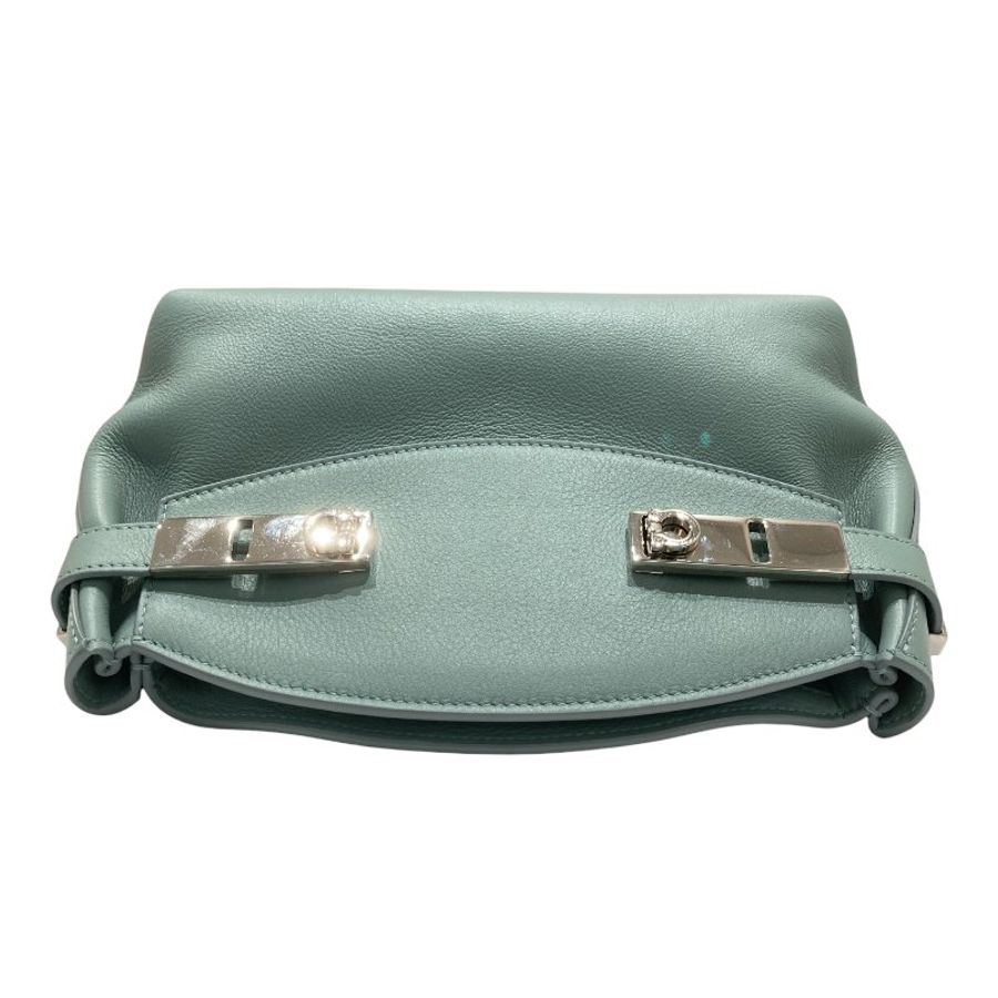 FERRAGAMO 菲拉格慕 21 5974/002 HUG POUCH BAG 斜背包 皮革 藍綠色 銀釦-6
